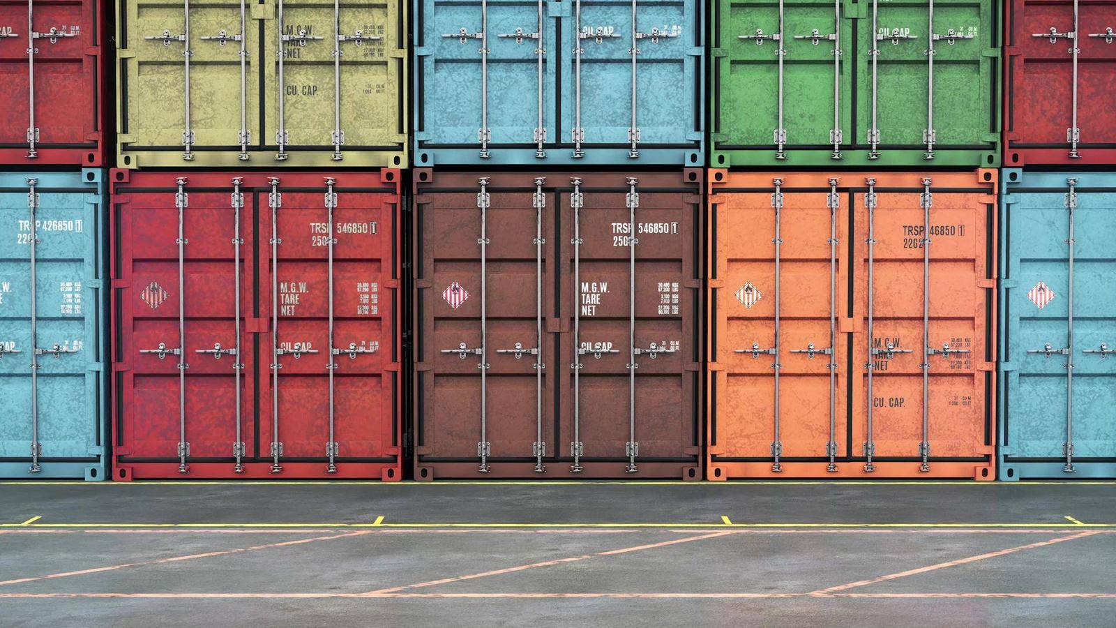 Shipping containers stacked at a terminal