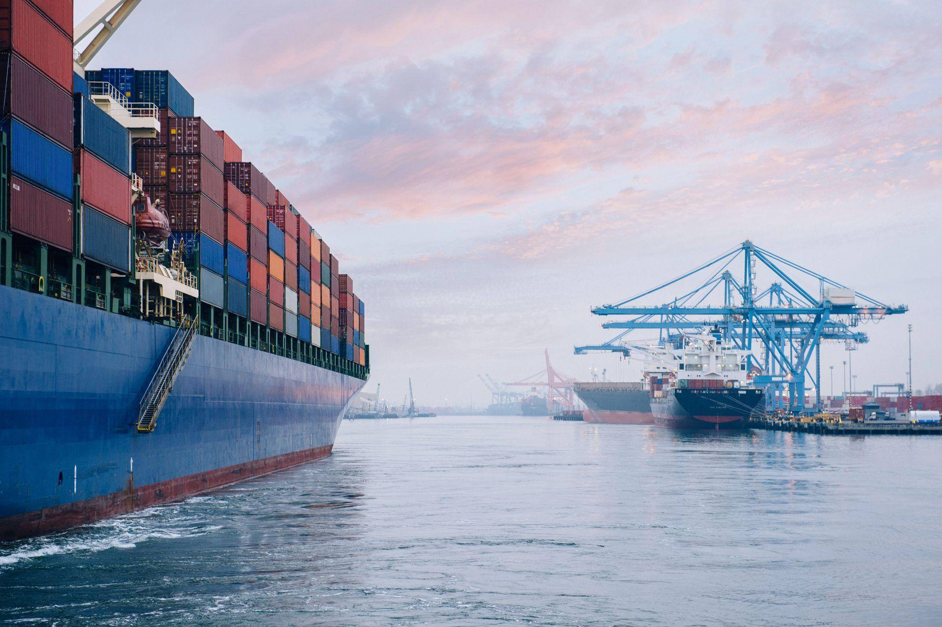 Container ship approaching port